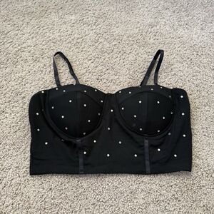 Mele E Pere Black Sequin Studded Corset Bustier Top Lace Y2K Party Festival Med